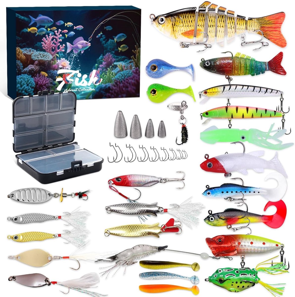 Vis Adventskalender - Adventskalender om te vissen - - Met Premium Aas en Tackle Set - Voor Vissers