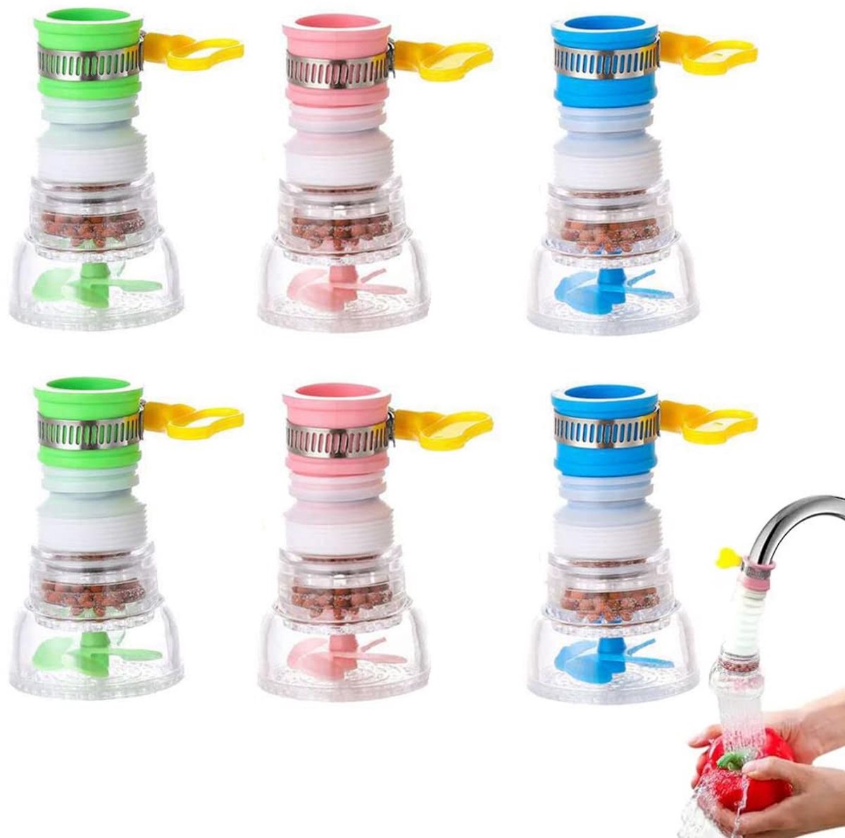 Dailygoods- Waterfilter - 6 Stuks - Roterende Kraanfilter - Verplaatsbare Keuken Kraankop - Douchefilter - Antislip - 8x3 cm