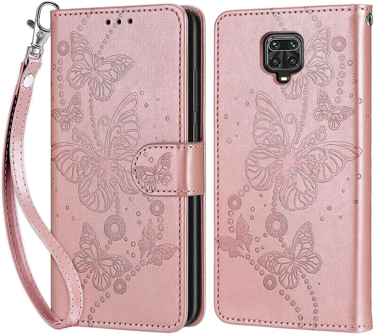 Telefoonhoesje voor Xiaomi Redmi Note 9 Pro/Note 9S, roségouden vlinder