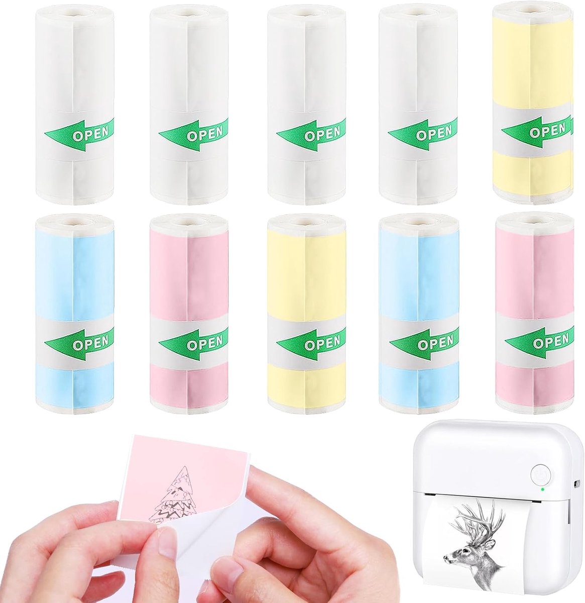 10 rollen thermorollen, mini-printerstickers, mini thermisch pinter papier (57 x 25 mm), thermisch papier voor kinderen, instant camera's en zelfklevende bedrukbare stickers, voor foto's, notities