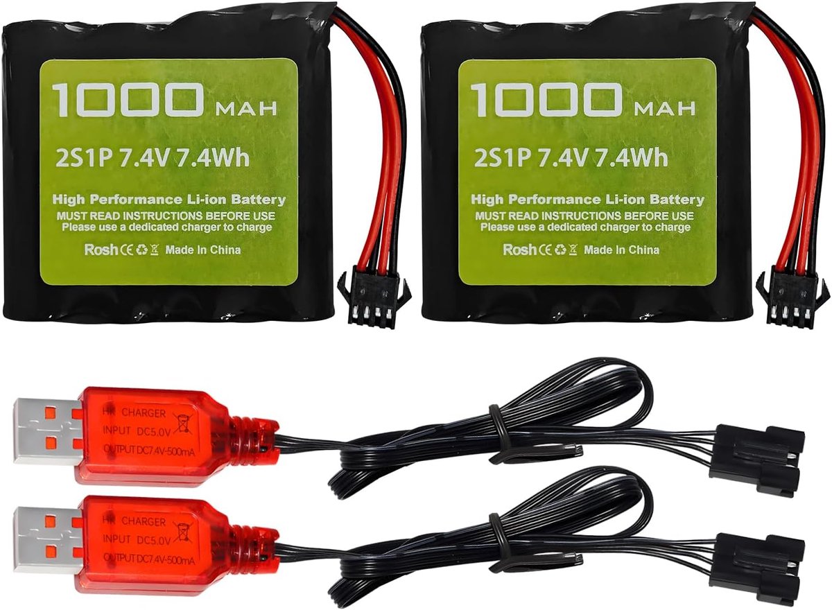 2PCS 7.4V 1000mah 2S Li-ion batterij met SM-4P stekker en USB-oplaadkabel voor DE36W DE65 NO.1809 afstandsbediening speelgoed auto model Buggy klimmen Drift Racing batterij