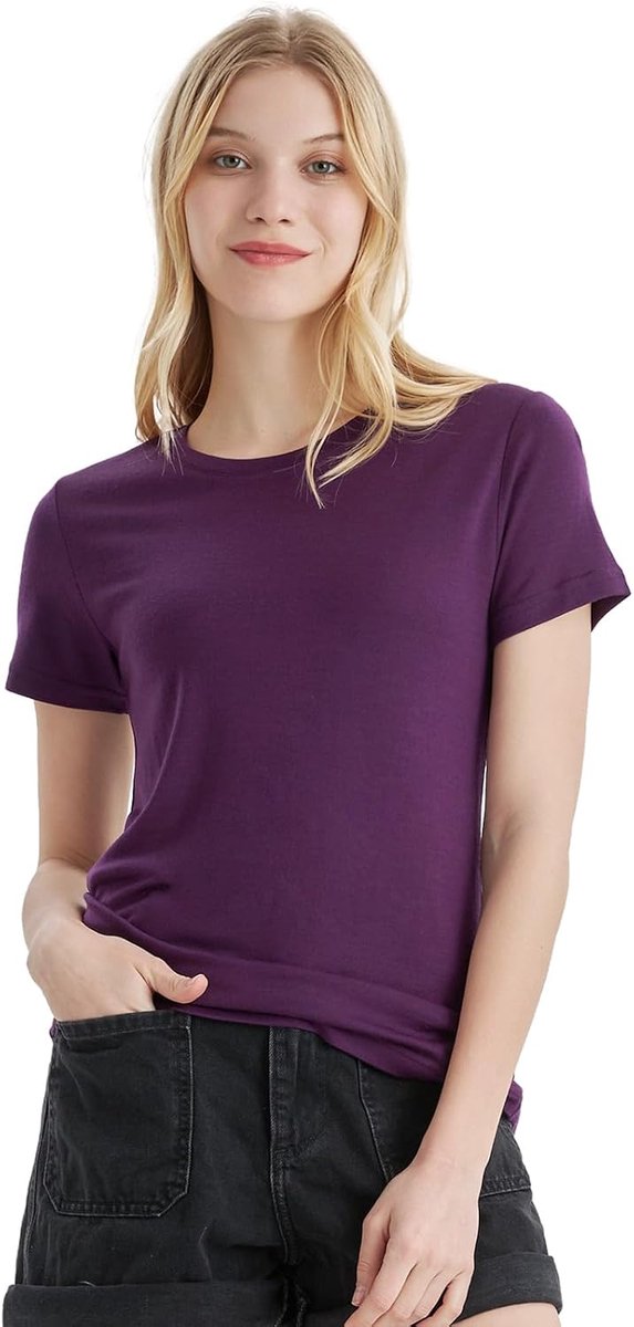 Protect 100% Merinowollen T-Shirt Dames Ronde Hals Korte Mouwen Geurbestendig Ondershirt Geschikt Voor Reizen En Wandelen T-Shirt