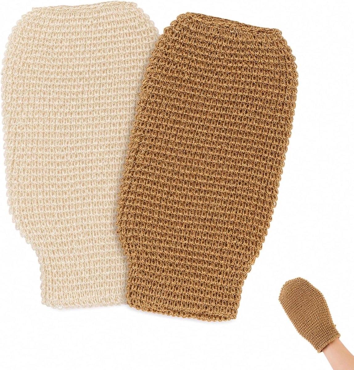 2 stuks peelinghandschoenen, peelinghandschoenen, peelinghandschoen, ijzerhuid, peelinghandschoenen van natuurlijke vezels, voor het verwijderen van dode huid en voor een gladde, stralende huid