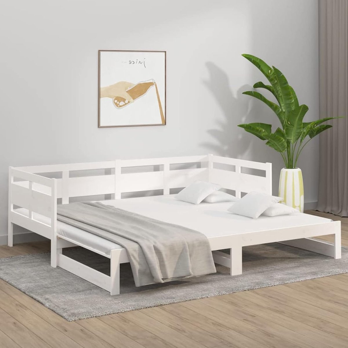 Afneembaar bed sofa structuur modern bed sofa voor slaapkamer woonkamer kantoor massief grenen wit 2X (80x200) cm