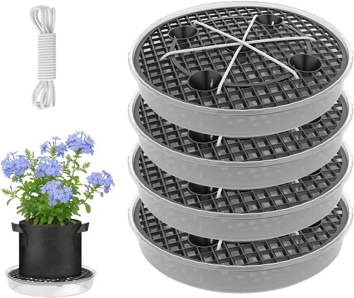 4 stuks zelfbewaterende stoffen potten, onderzetters, 30 cm, automatisch bewateringssysteem voor stoffen potten, waterreservoir, onderzetters voor potplanten, tuin en balkon