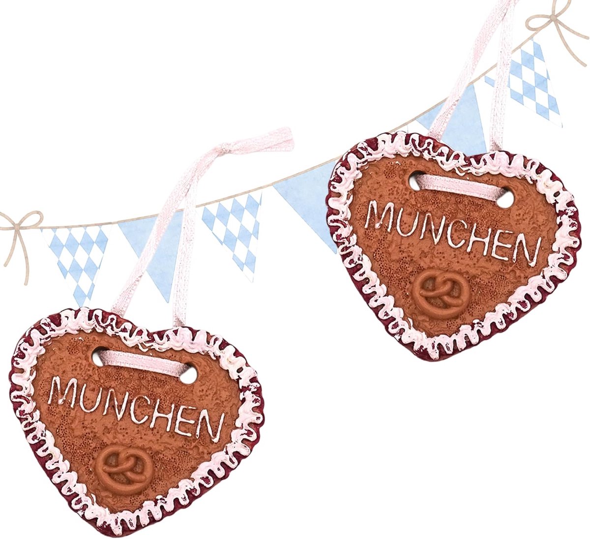 Peperkoekhart hanger München 6 cm polyresin Beieren Wiesn Oktoberfest Souvenir Mitbringsel Brezel München decoratie klederdrachtdecoratie