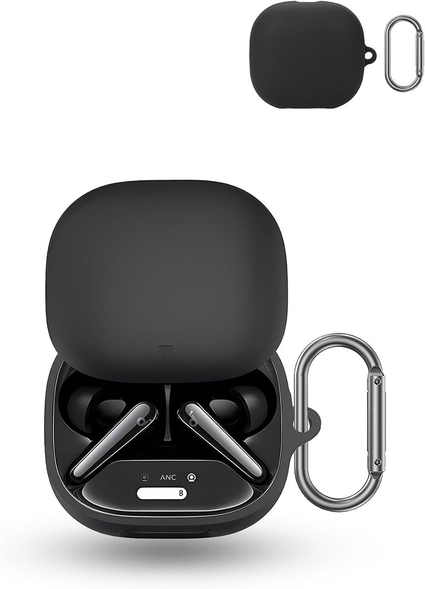 Soundcore Liberty 5 van Anker Wireless Headphones, zachte siliconen beschermhoes, huidvriendelijk etui met karabijnhaak, volledige bescherming, zwart