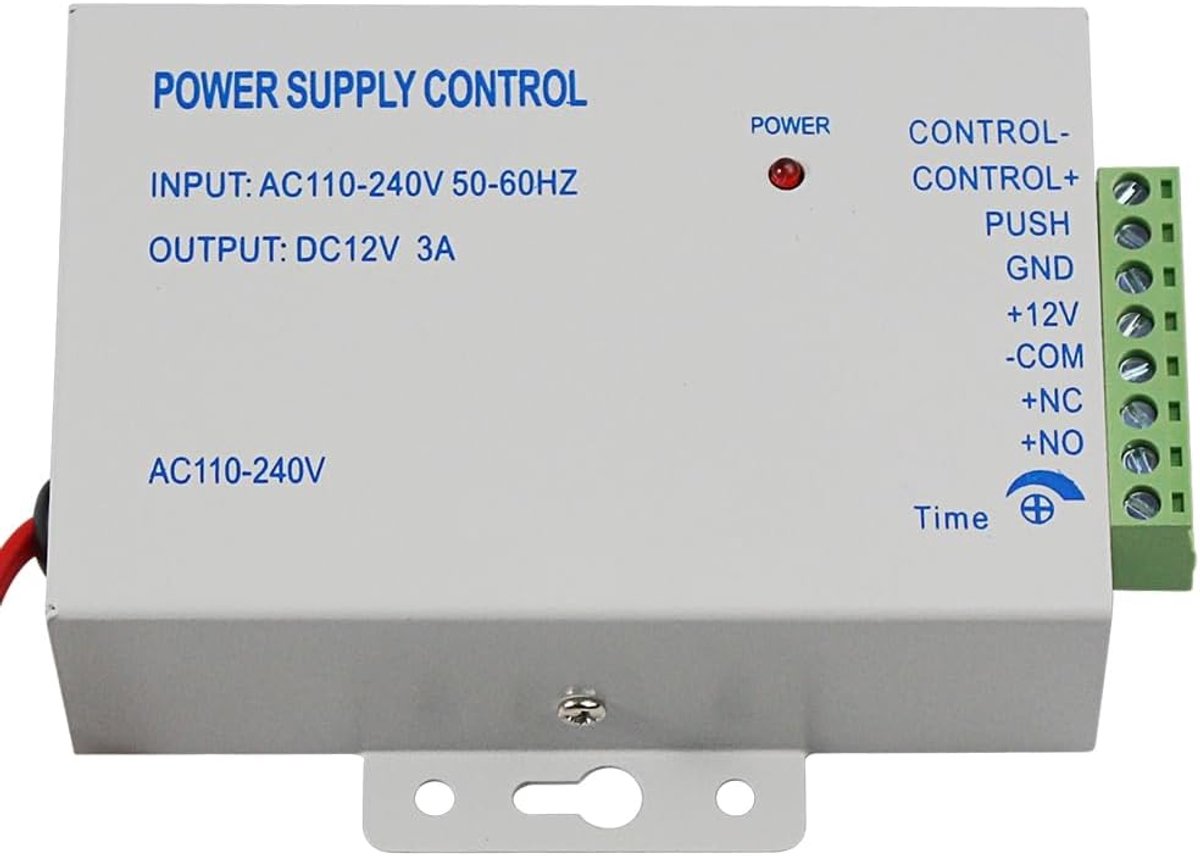 Metalen K80 voedingsbediening, AC 110-240V naar DC 12V voeding voor deurslot, toegangscontrolesysteem, videodeurbel, schroefklemmen (12VDC/3A)