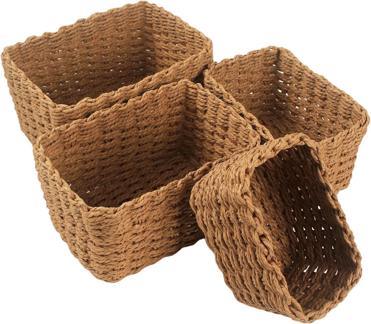 Set van 4 gevlochten opbergmanden, kleine stapelmanden voor luiertafel en decoratie, kleine opbergmanden voor woonkamer, keuken, decoratieve manden in boho-stijl