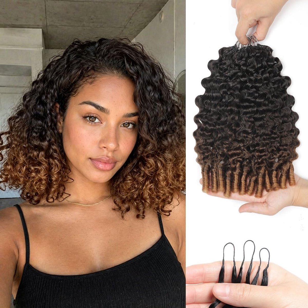 Feather Crochet Human Hair Bundles for Black Women 16 Zoll Burmese Curly Light Brown Human Hair Crochet 150g 120Pcs Invisible Knotless Curly Schwarz Echthaar Haarverlängerungen