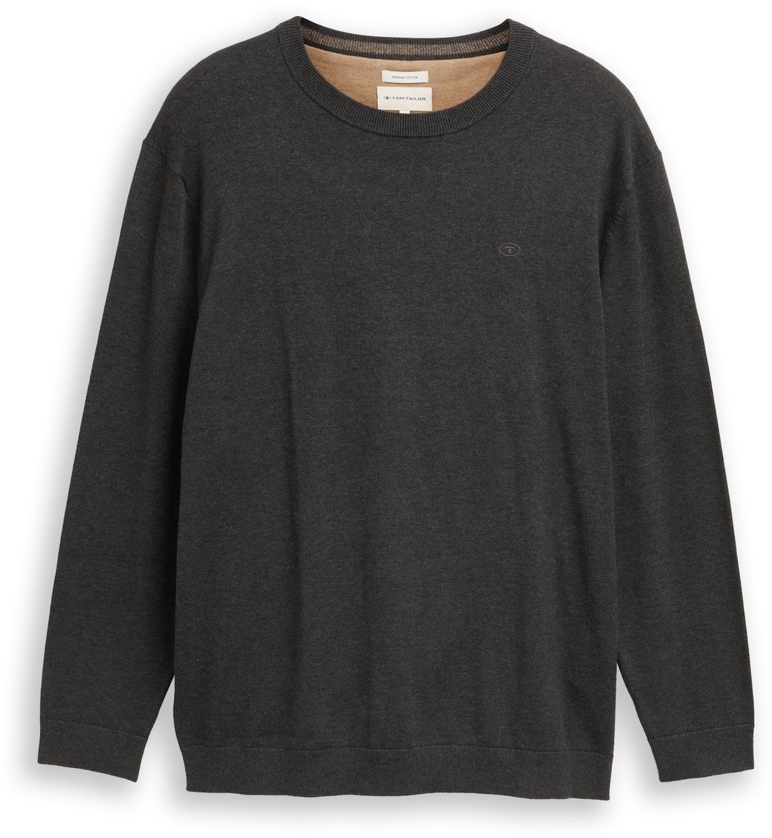 Tom Tailor - Plus Size - Gebreide trui met geborduurd logo - Maat 3XL - Black Grey Melange