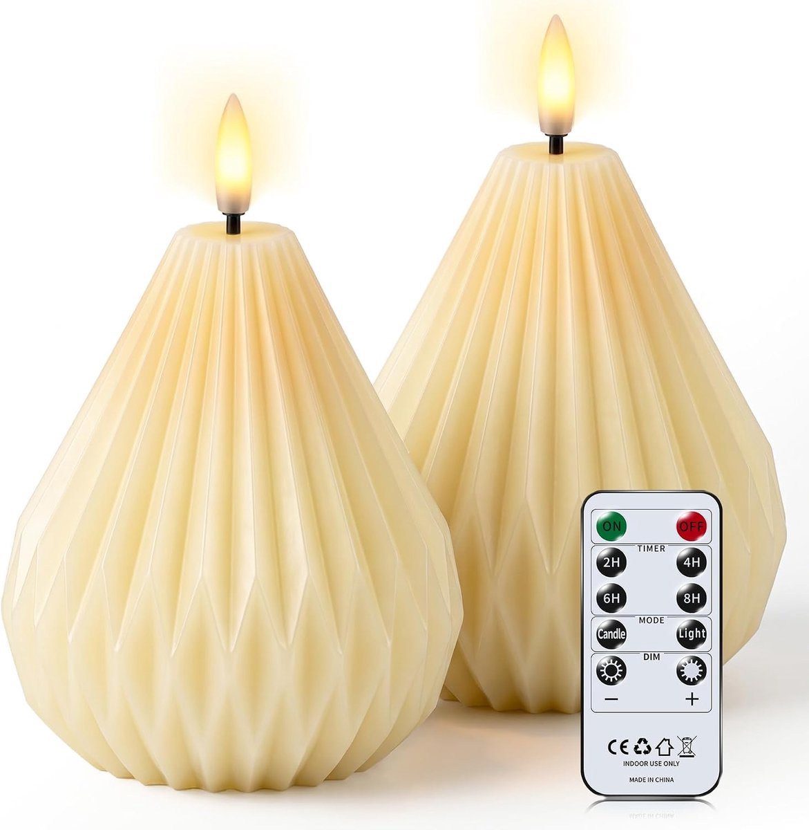 2 Stück Batteriekerzen mit Fernbedienung,Flammenlose LED Kerze mit Timerfunction