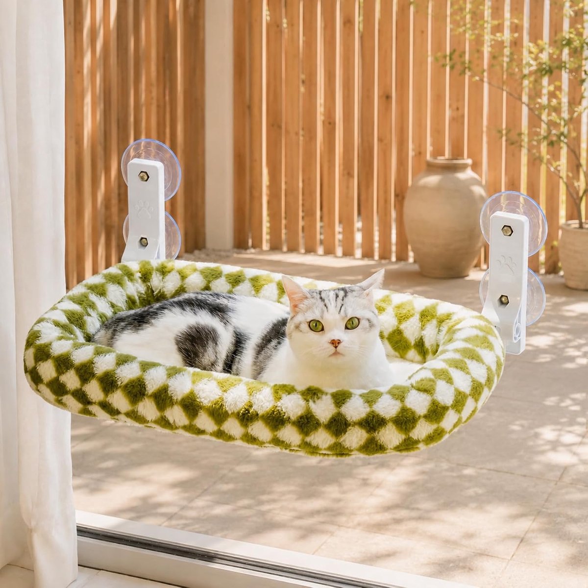 Kattenhangmat opvouwbare hangmat kat raam wasbare stabiel houd 18kg (Groen, M)