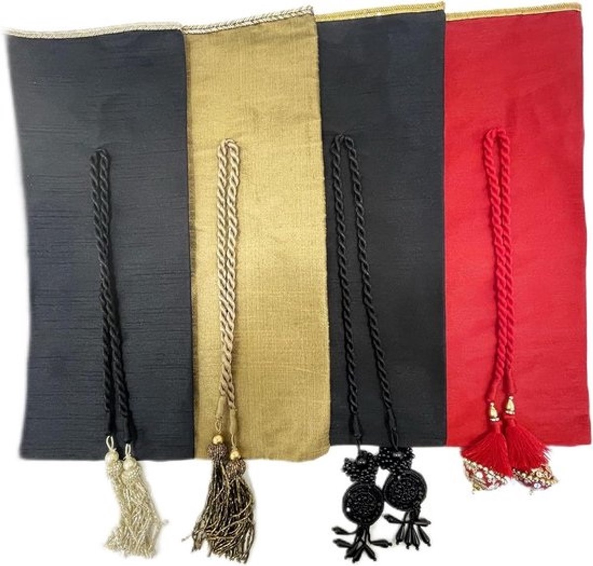TARA'S Premium Luxe Gift Wijntas (Pack van 4), Zwart, Rood en Goud, Size: 15 inches x 6.5inches