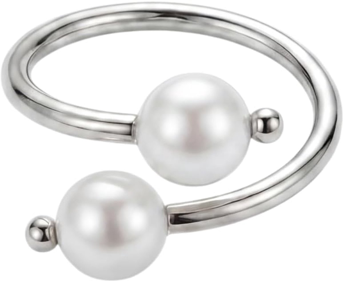 Pearl Muse Ring, zoetwaterparels, verguld roestvrij staal, in grootte verstelbaar, S/M en M/L, natuurlijke glans
