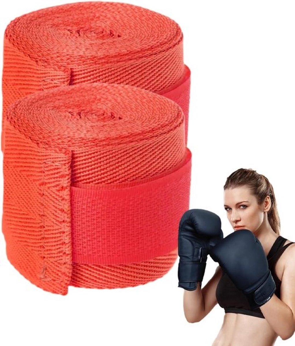 Handzwachtels Boksen - Polsbanden Vechtsport - Vechtsport Training - Elastische Compressie - 15 cm Lengte - Rood