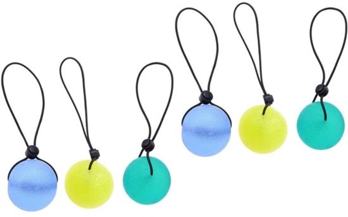 Grip Versterker Ballen - Hand Oefenballen - Stress Verlichten - Met Elastisch Koord - 6 Stuks - Multicolor