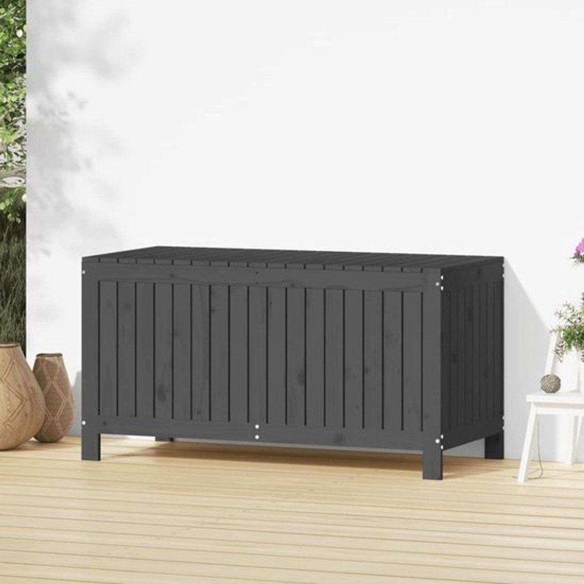 Tuin Opbergbox - Houten Kist Tuin - Tuingereedschap Opbergen - Massief Grenenhout - 121 x 55 x 64 cm - Grijs