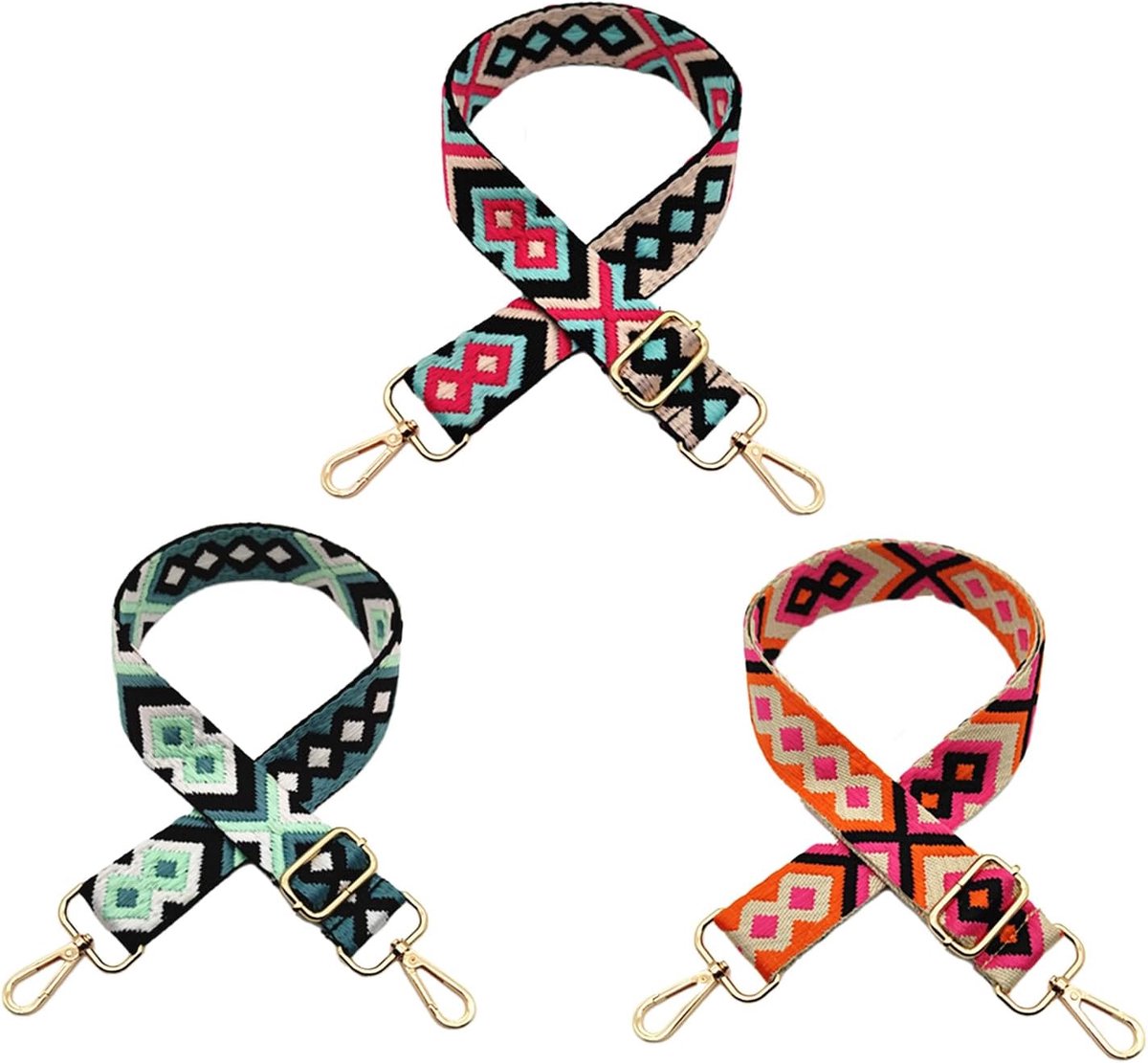 3 stuks schouderriemen, verstelbare schoudertassen, brede riemen met karabijnhaak, schouderriem voor handtassen, band, schoudertas voor crossbody-handtassen (80-130 cm) (kleur: B)