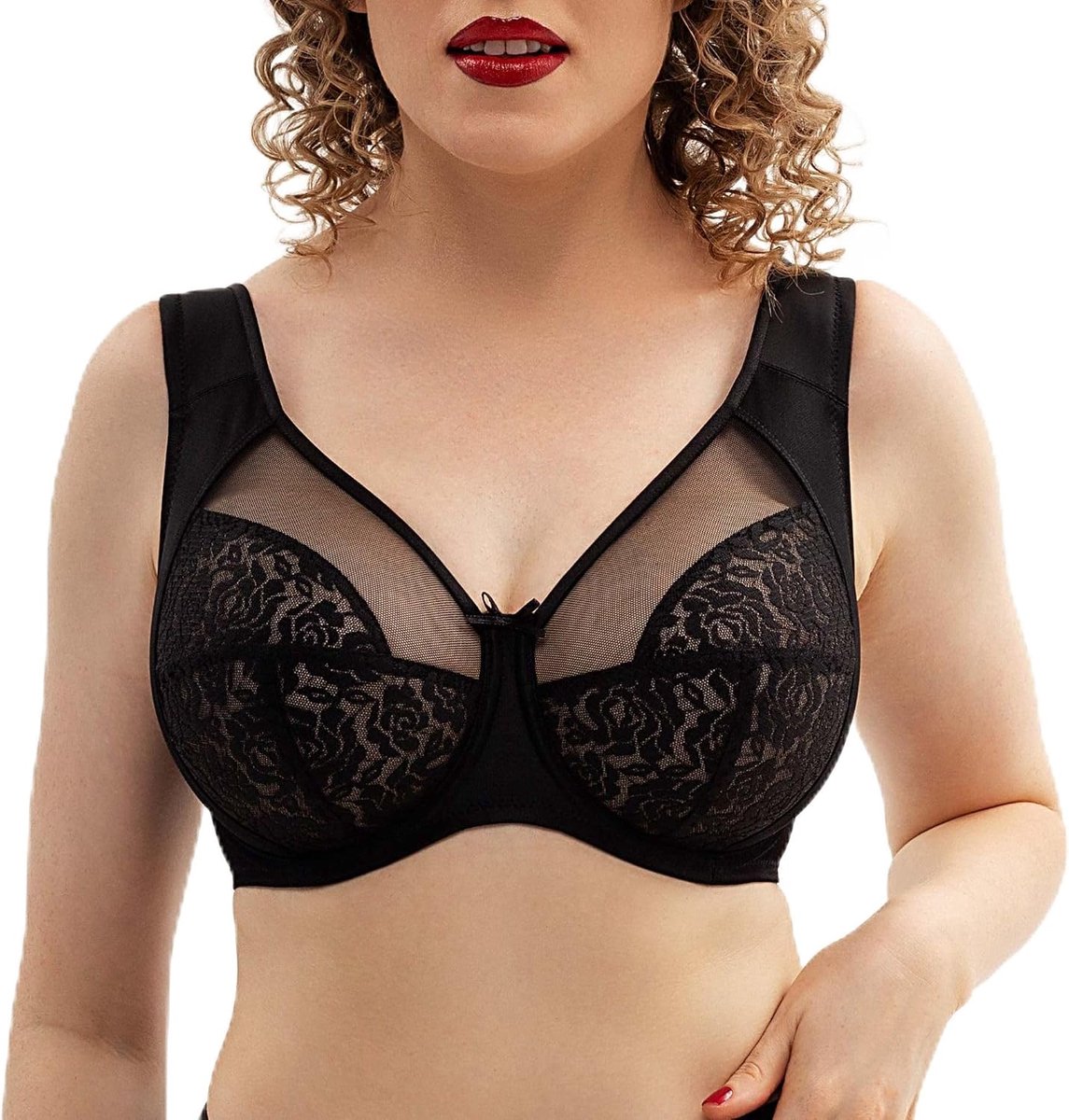 beha voor dames in grote maten met beugel, zachte cup met kant, ondersteunende minimizer shaper, ademend met brede, gevoerde bandjes