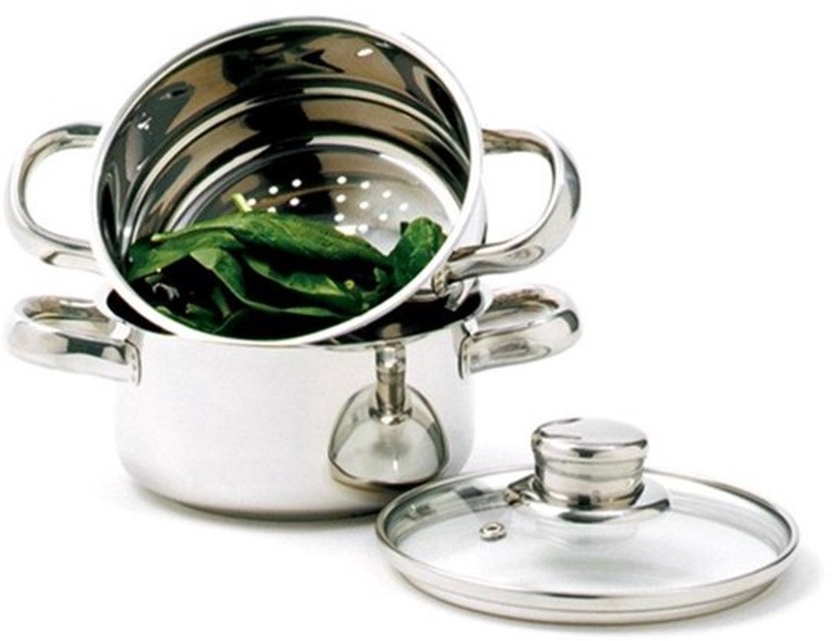 Stoomfornuis Set - Stoompan RVS - Gezond Koken - Tri-Ply Basis - 1 Liter - Zilver
