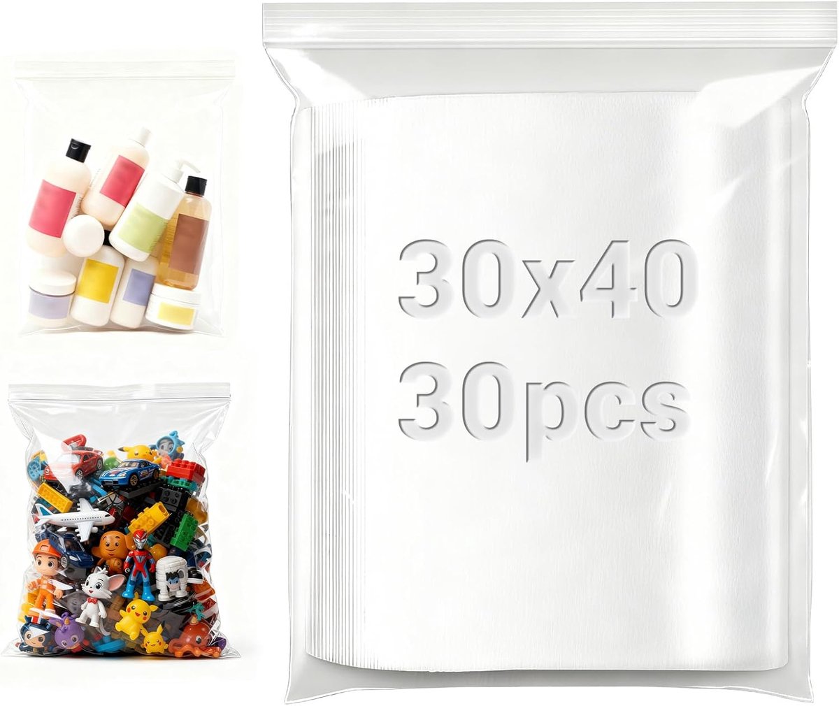 30 stuks plastic zakken, 30 x 40 cm, hersluitbare zakken, plastic zakken, afsluitbaar, grote ritszakken voor levensmiddelen, kleding, kantoormaterialen, verzamelstukken
