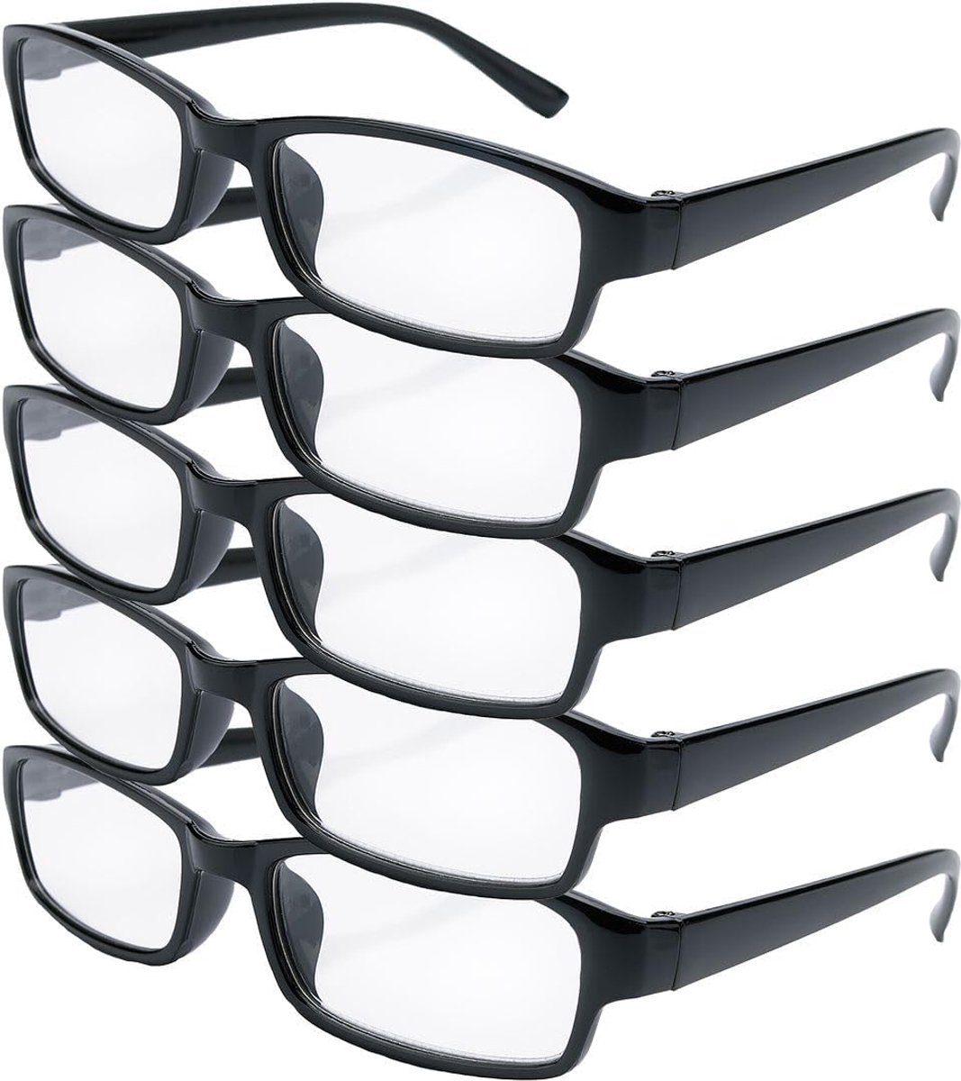 4sold Slim The Reading Glasses Company, licht en comfortabel, 5-pack designer-stijl dames heren met tas en etui Black 2.5