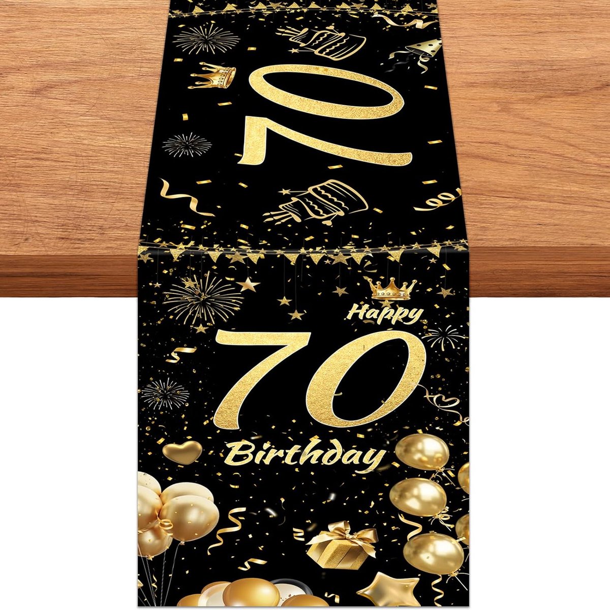 Tafelloper 70e verjaardag, 33 x 183 cm zwart goud verjaardag tafelloper, tafellopervoor 70everjaardag, tafelloper70 jaar, tafelkleedverjaardag 70e, gelukkige 70everjaardagtafelloper voor heren dames