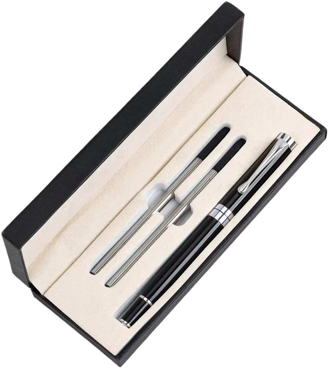 Premium metalen pen, middelgrote punt met 2 zwarte inktpatronen, geschenkdoos, creëert een uniek cadeau voor schrijfwaren en schrijfwaren, school, universiteit en kantoor
