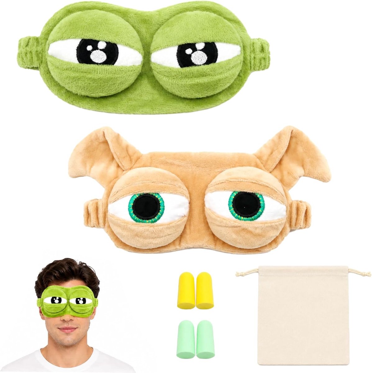 Stuks slaapmasker, grappig, kikker, slaapmaskers, olifanten, slapen