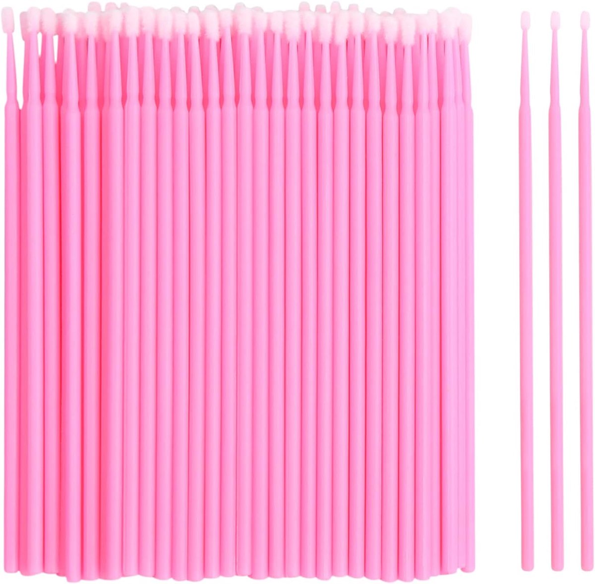 100 stuks microborstels, wimperborstels, wegwerp wimperverlenging, kwast, micro-applicator, reinigingsstokjes applicator Lashes Graft Tools voor make-up, oraal en netheid (roze)