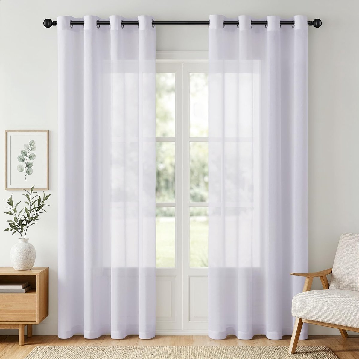 Gordijnen met ogen transparant, 140 x 225 cm wit