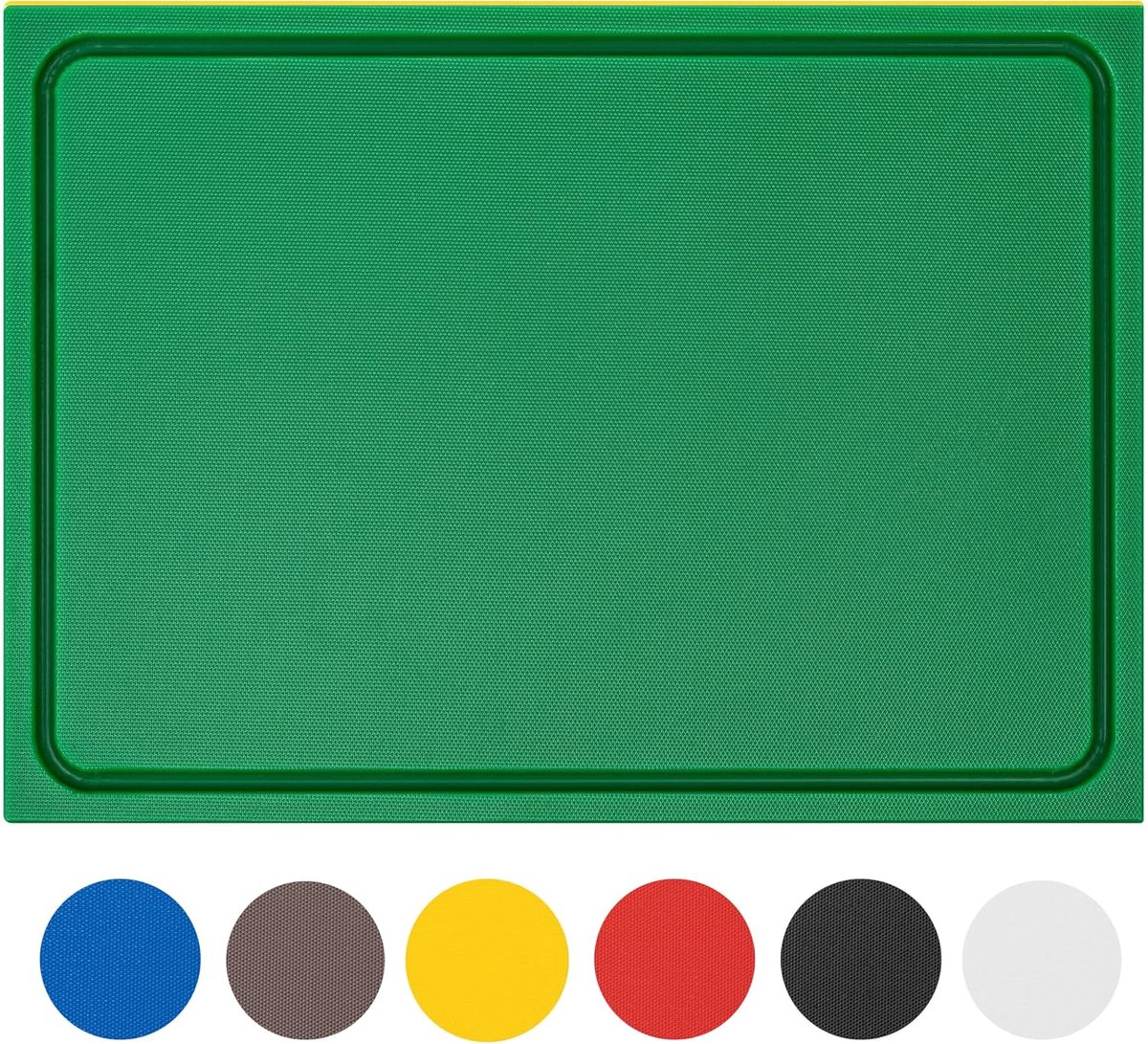 Stevige kunststof snijplank | groen, 35x25x2 cm | vaatwasmachinebestendig, EXTRA dik, | kleuren & maten selecteerbaar | HACCP groente & fruit snijmatten | hakplank met sapgeul