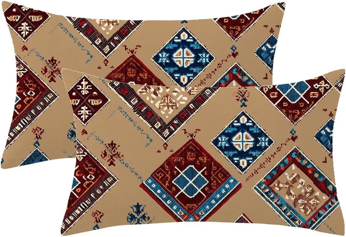 Kussenhoezen, weerbestendig, grijs, 40 x 70 cm, set van 2, lentedecoratiekussen, boho-patroon met onzichtbare ritssluiting, fluweel, voor balkon, tuin, decoratie, Model823