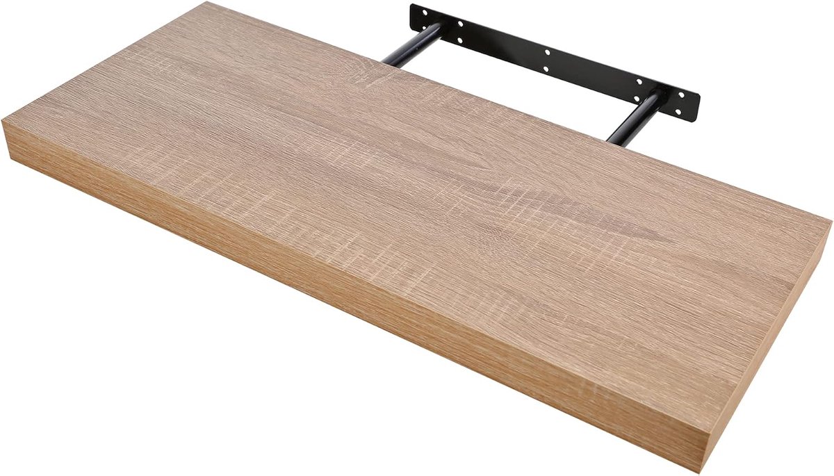 Wandrek, 60 x 25 x 4 cm, kleur: eiken, wit, zwevend wandrek van hout, onzichtbare bevestiging, decoratieve opbergrekken, ideaal voor woonkamer, slaapkamer, hal enz.