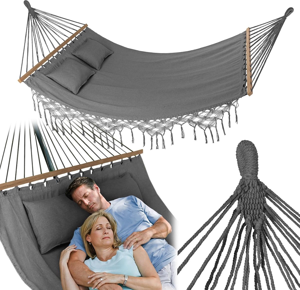 Hangmat - 200x150 cm, tot 220 kg - Boho-hangmat voor buiten, tuin en balkon