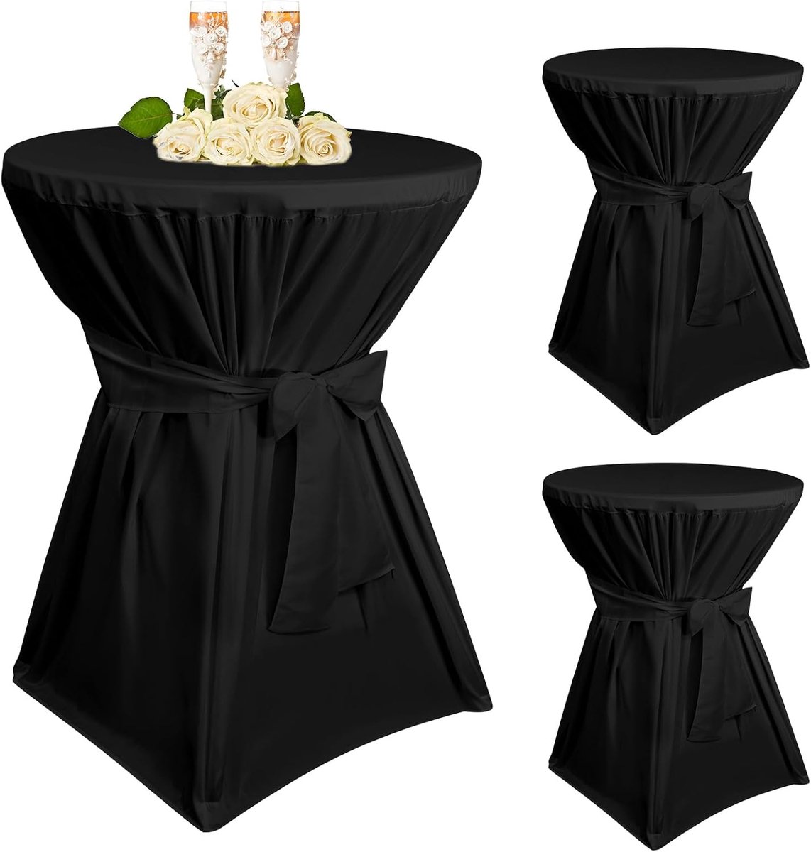 3 stuks statafelhoezen, zwart, statafelhoes voor Ø 80-85 cm, statafels en bistrotafels, tafelkleed van polyester met voetzakken