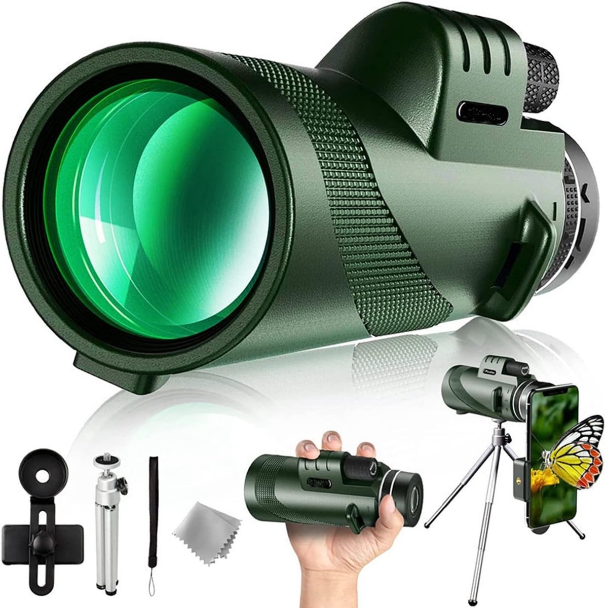 Monoculair 12x50, Monoculaire telescoop, met BAK4-prisma en FMC-lens, met smartphone-adapter, geschikt voor vogelobservatie,natuurobservatie,spotten,jagen,wandelen