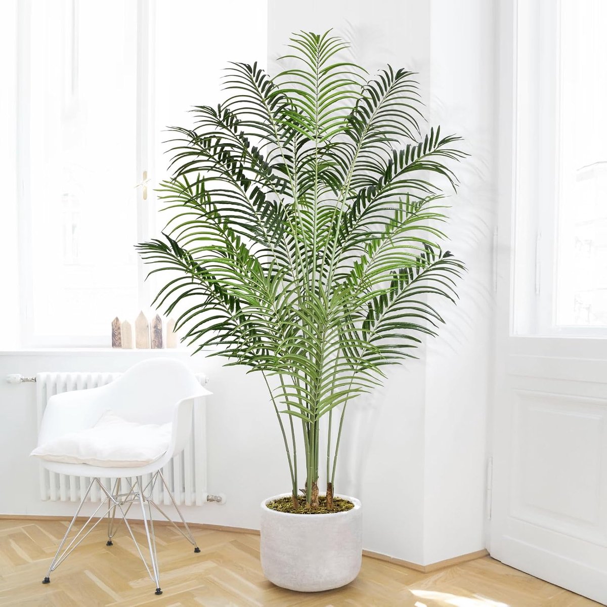Kunstpalmboom 6,6ft hoge neppalmboom binnendecoratie met 18 stammen en echte schors ontwerp faux tropische areca palm zijde vloer plant in pot voor thuiskantoor woonkamer slaapkamer decor 1