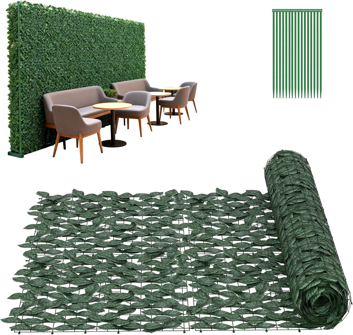 Kunstklimop omheining van PE, inkijkbescherming, groen heggenhek met kabelbinders voor balkon en tuin, ondoorzichtige inkijkbescherming voor hek, terras en muur, 100 x 600 cm
