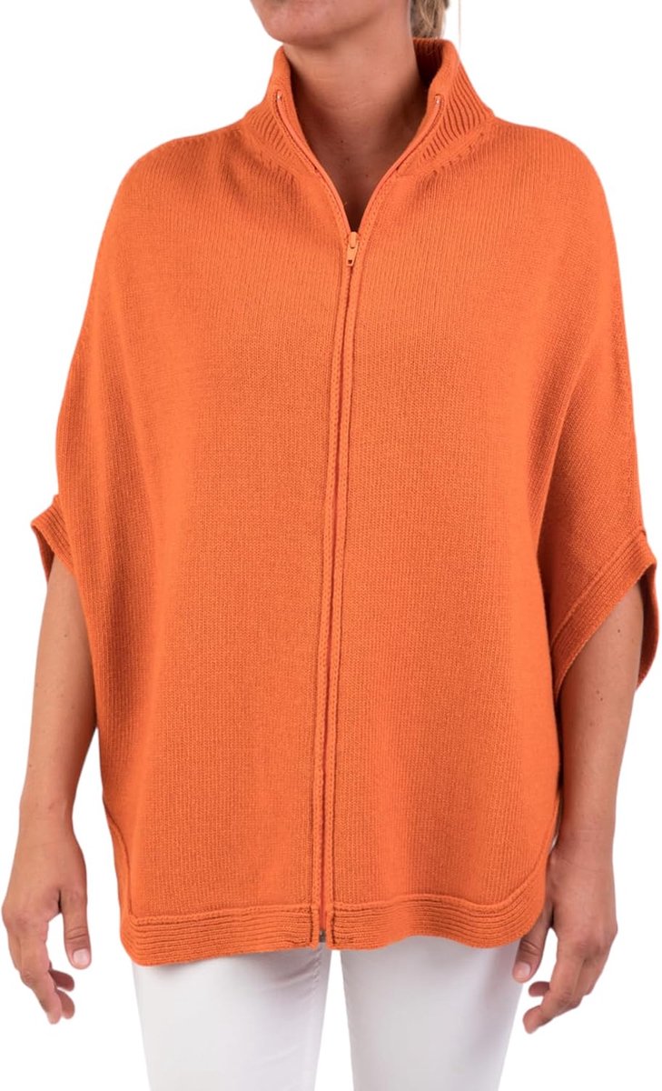 Poncho met ritssluiting, kasjmier-mix, dubbel garen, voor dames, gemaakt in Italië, merinowol, kasjmier, ritssluiting, zwart, beige, wit, blauw, grijs, gebreid, cape, sjaal, eenheidsmaat