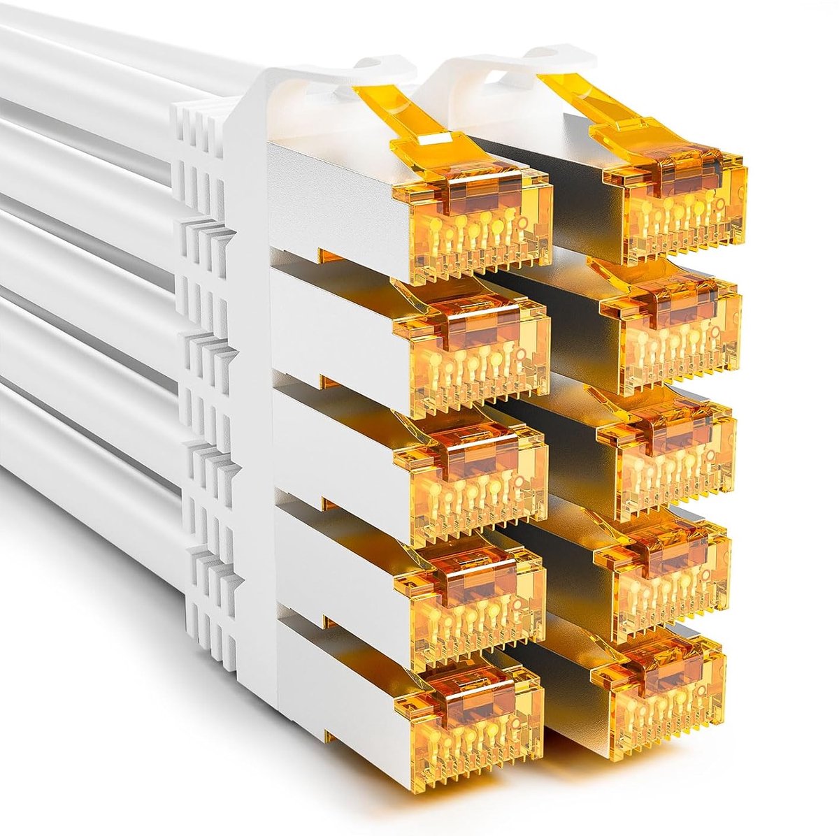 iwillink 10 x 3 m CAT7 patchkabel CAT 7, LAN-kabel kort (10 Gbps, S/FTP PIMF afscherming, koper), compatibel met CAT7, CAT6a, CAT6, patchpaneel, DSL Switch/router/modem, wit