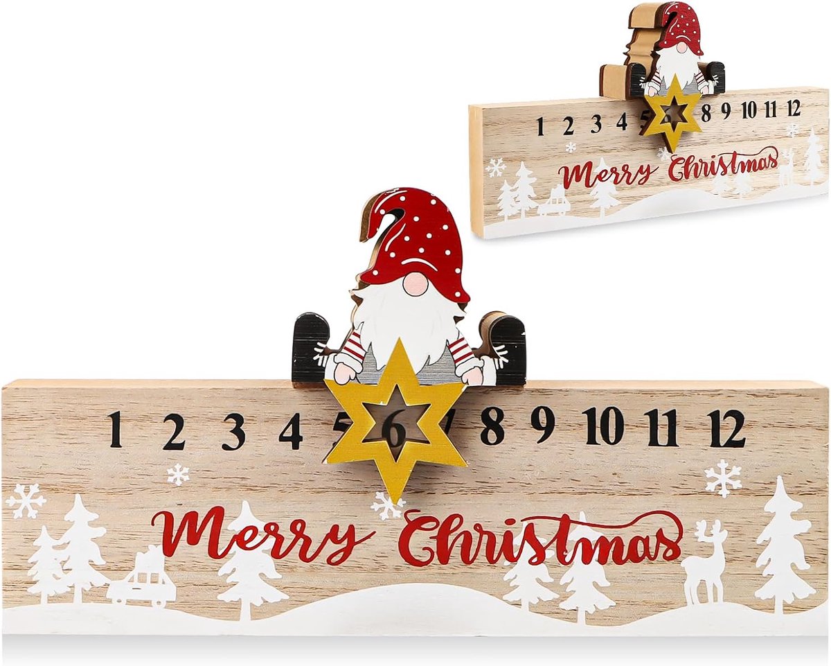 Countdown Festival Adventskalender voor kinderen en volwassenen, houten adventskalender Kerstmis adventskalender, sterachtige oude man