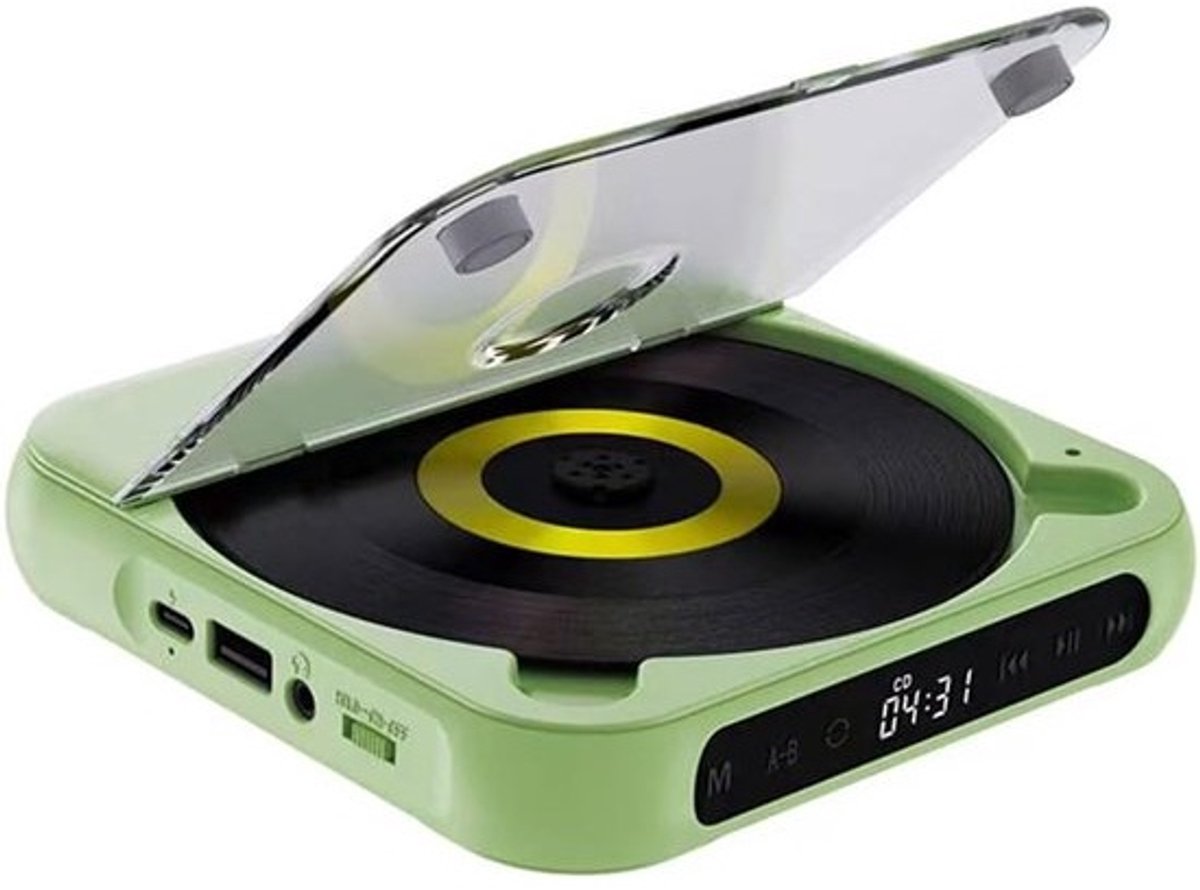 Draagbare CD Speler - Muziekspeler Radio - Muziek Luisteren - LED Scherm - Wandmontage - Groen