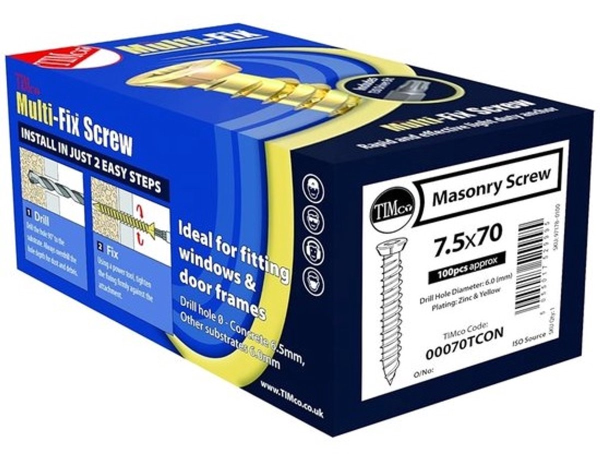 Beton Schroeven ZYP Fix Geel - Verankeringssysteem voor Beton, Steen en Hout (Doos 100 stuks)