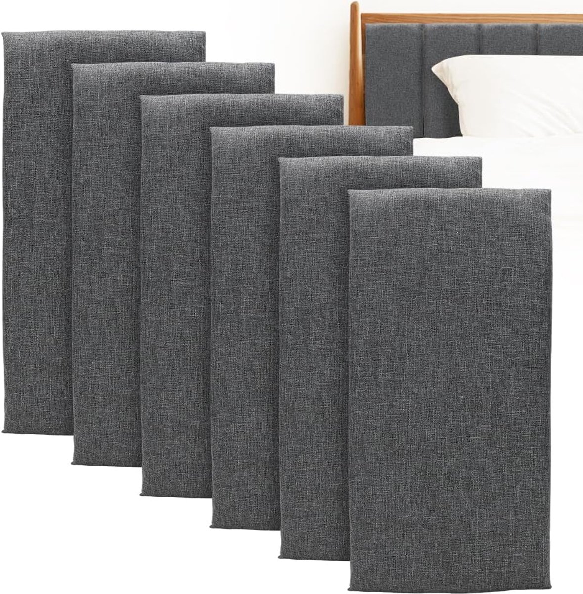 gestoffeerd, 4 stuks, 40 x 20 cm, gestoffeerde plaat, zelfklevend, rechthoekige decoratieve wandpanelen, anti-botsing, hoofdeinde, wandkussen, 3D-wandbekleding, wandbekleding