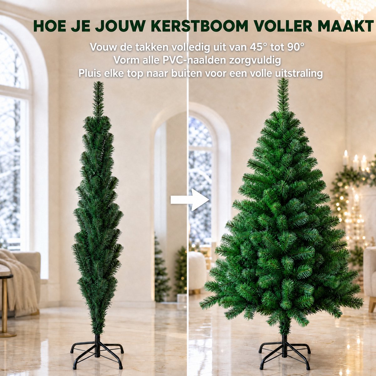 Arvioo Kunstkerstboom-180cm-Groen-PVC-Buigbare takken-IJzeren voet – foto 5