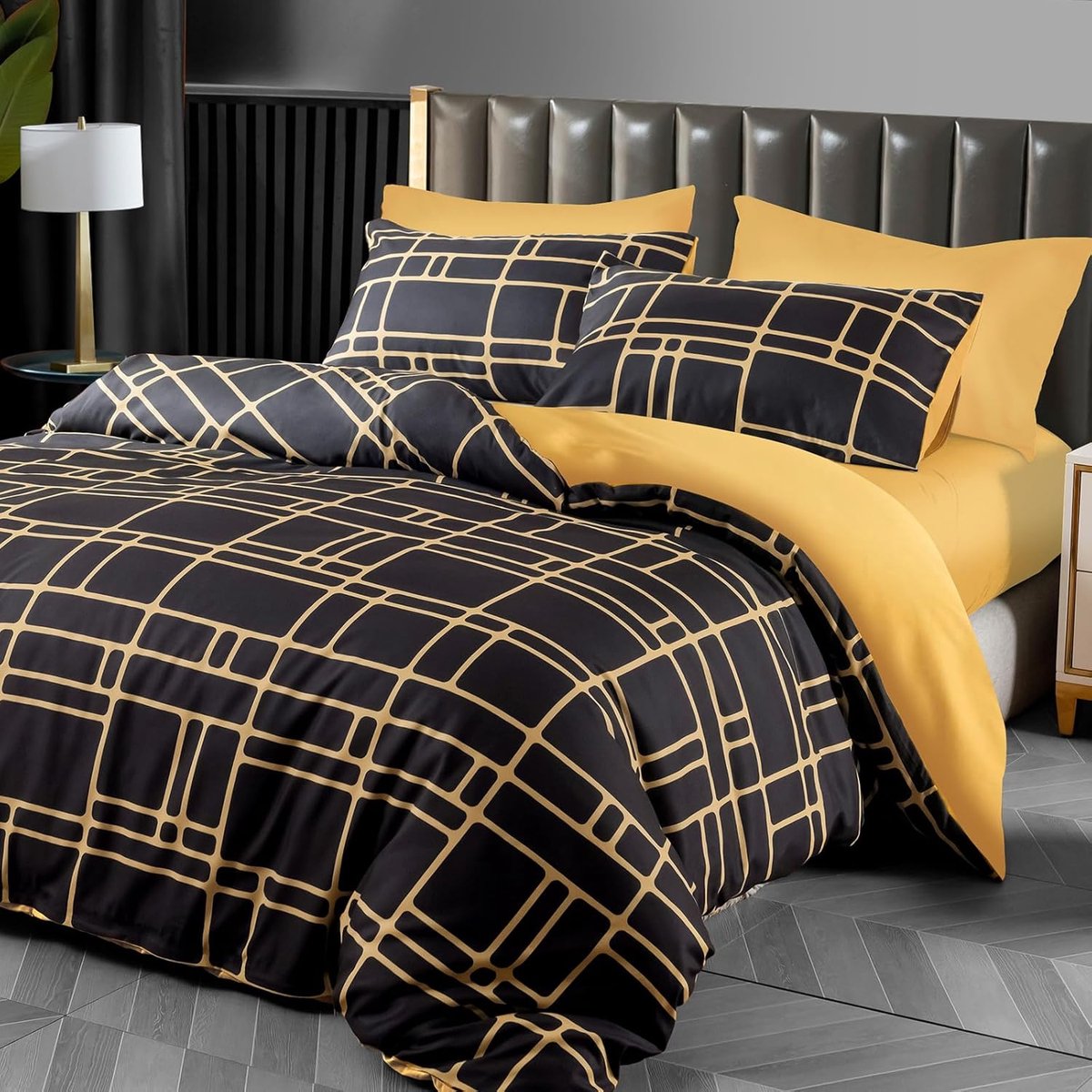 Hoogwaardige geborstelde microvezel omkeerbare dekbedovertrekset - hypoallergeen beddengoed (goud, (220 x 240) + 2 x (65 x 65))