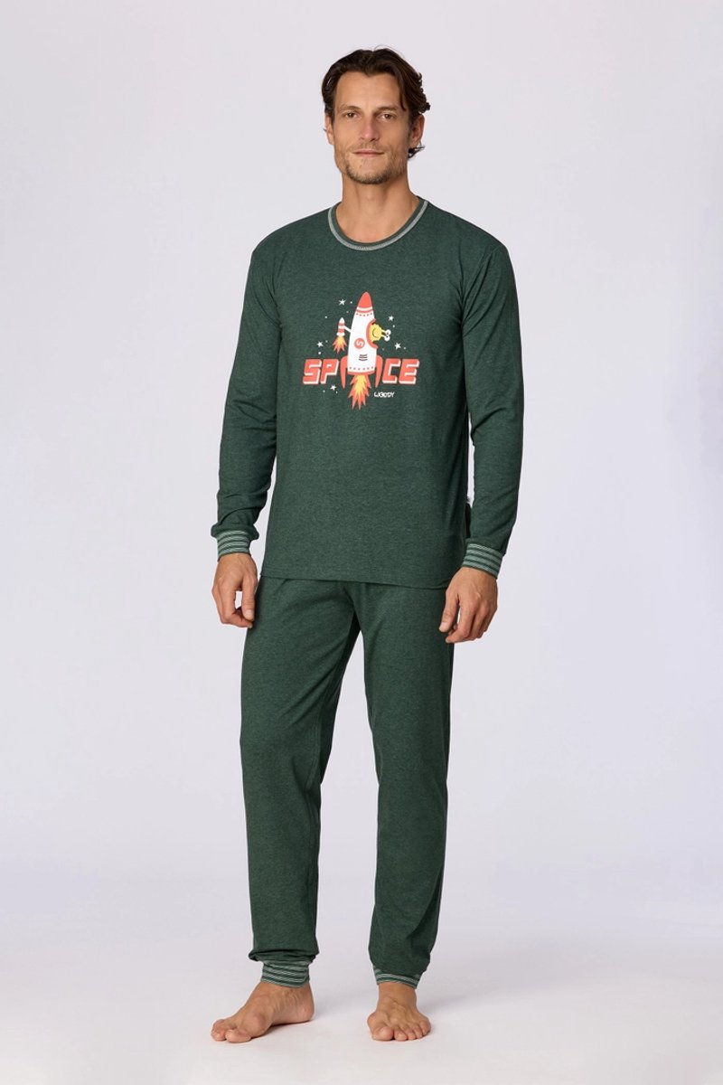 Woody pyjama jongens/heren - donkergroen - 'Space' - 262-10-PLE-Z/789 - maat XXL