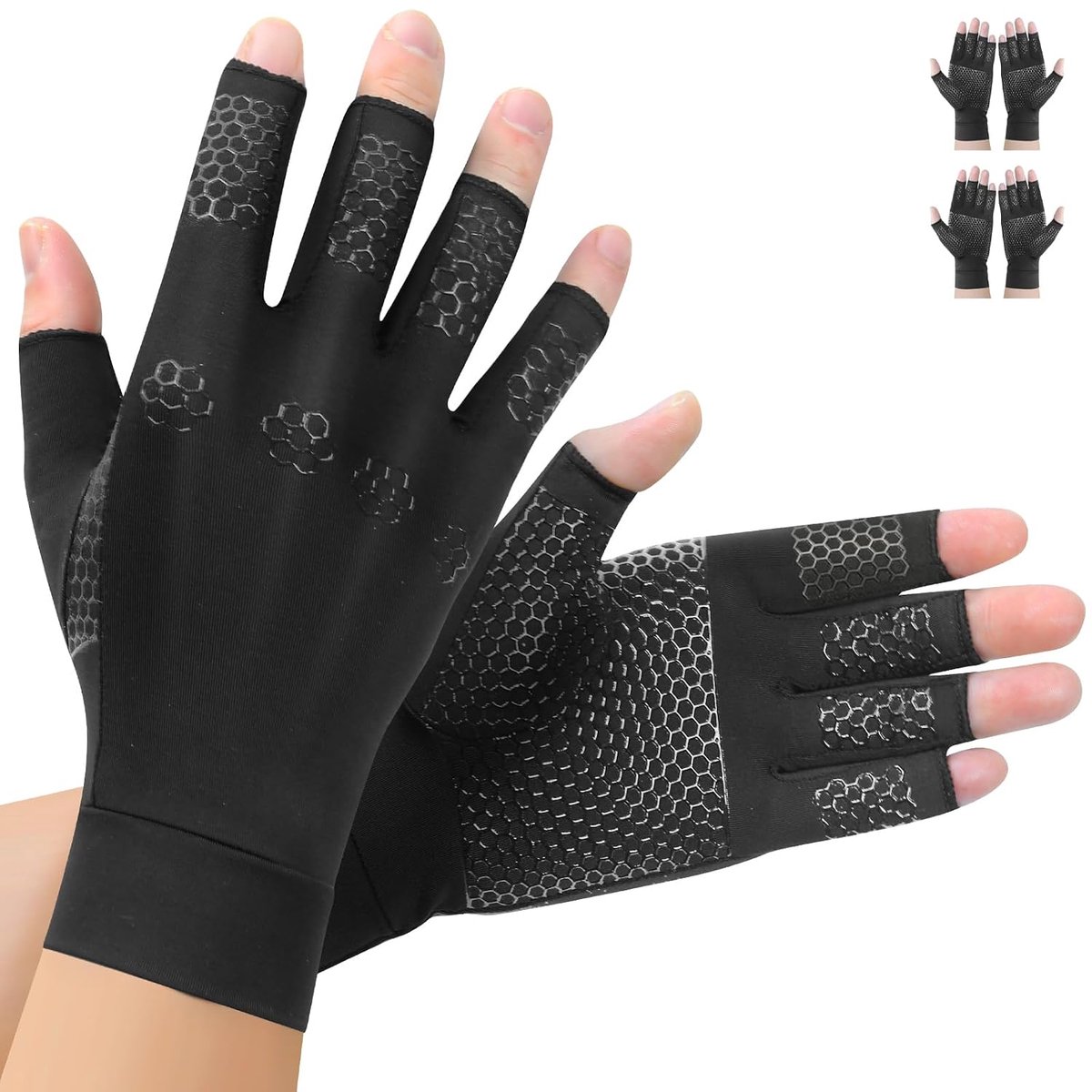 2 Paar Artrosehandschoenen met koper, Vingerondersteuning, Vingerloze Compressiehandschoenen, Ergonomisch voor werk, Slapen, Sporten, Dames en Heren (S)